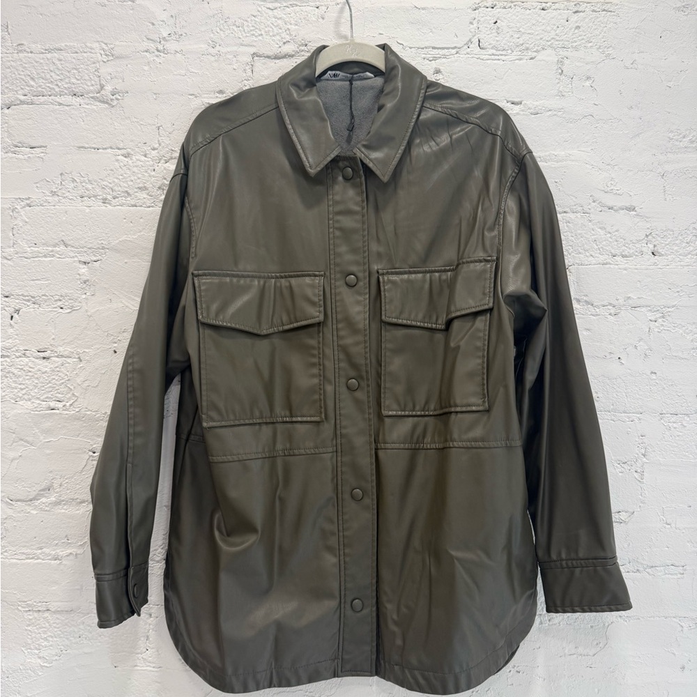 Olive Green Women's Faux Leather Jacket